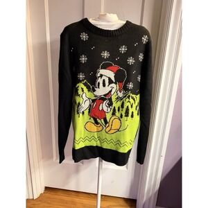 Men's Disney Mickey Mouse Black And Green Christmas Sweater Size S